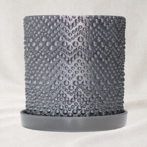 Ghiveci ceramic cu farfurioara, model Beads Dark Gray