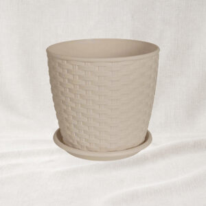 Ghiveci model rattan cu farfurie, 16 cm, nuanță cocoa