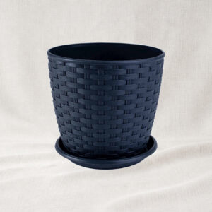 Ghiveci model Rattan cu farfurie 16 cm, nuanță Granit