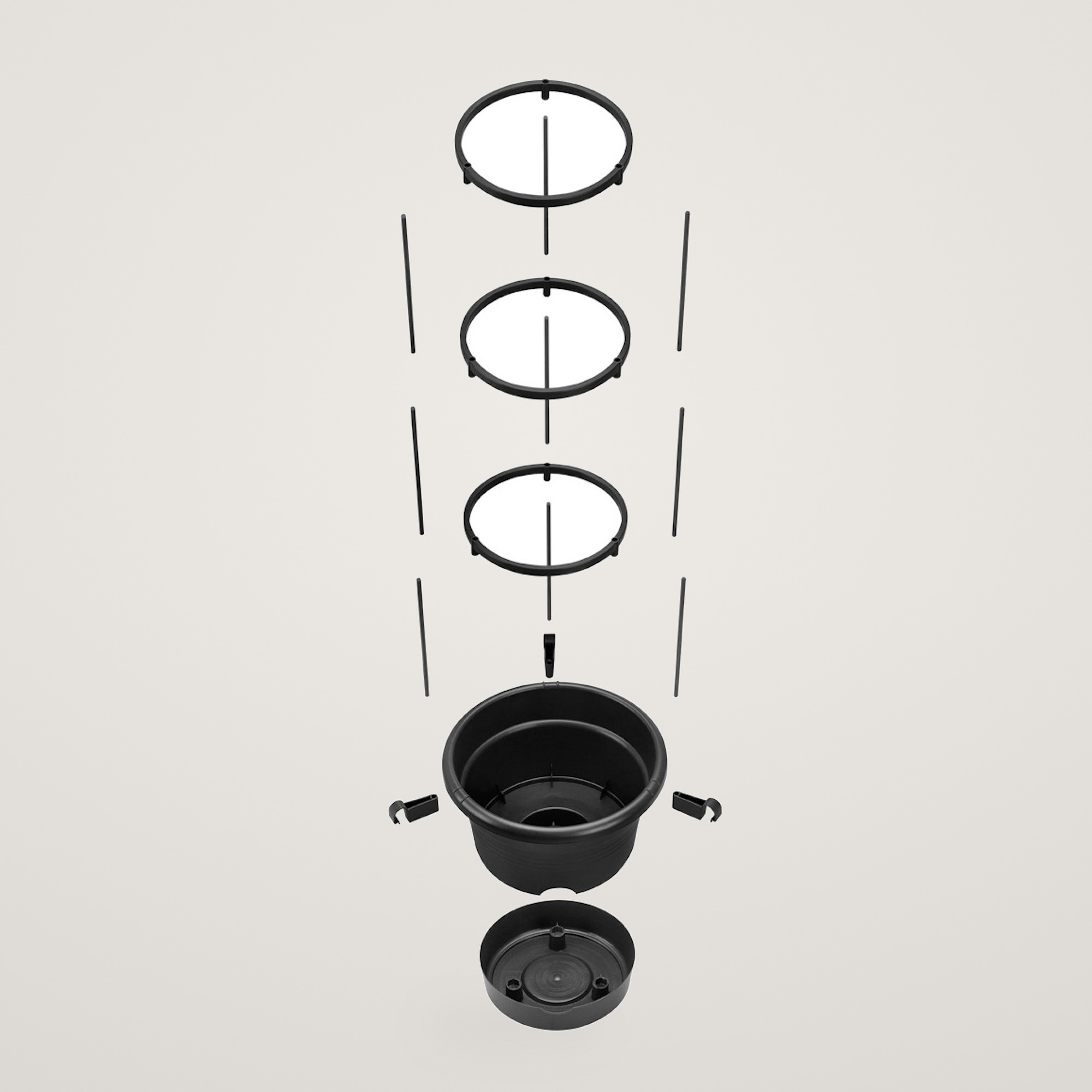 Ghiveci special pentru cresterea rosiilor Green Basics Tomato Pot cu diametrul de 33cm, farfurie integrata si suport pe nivele pentru legarea rosiilor, din plastic reciclat, culoarea neagra - imagine 3