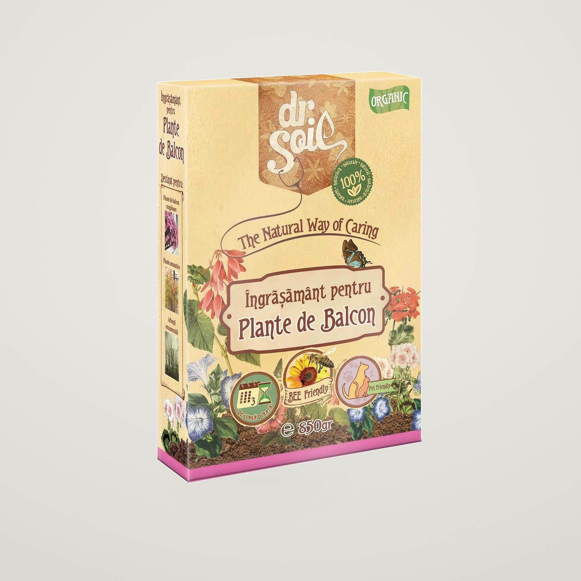 Ingrasamant granulat organic Dr.Soil pentru plante de balcon, la cutie de 850gr, pentru uz hobby
