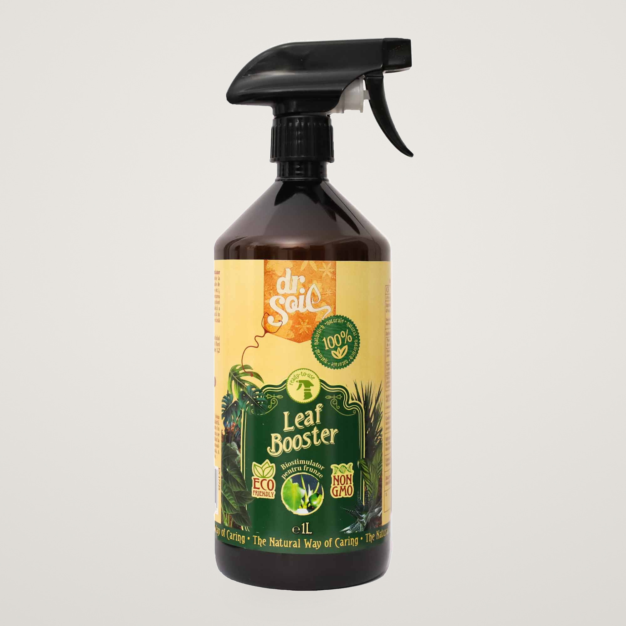 Dr.Soil LEAF BOOSTER, biostimulator pentru regenerarea frunzelor verzi, soluție gata de utilizare cu pulverizator de 1 litru