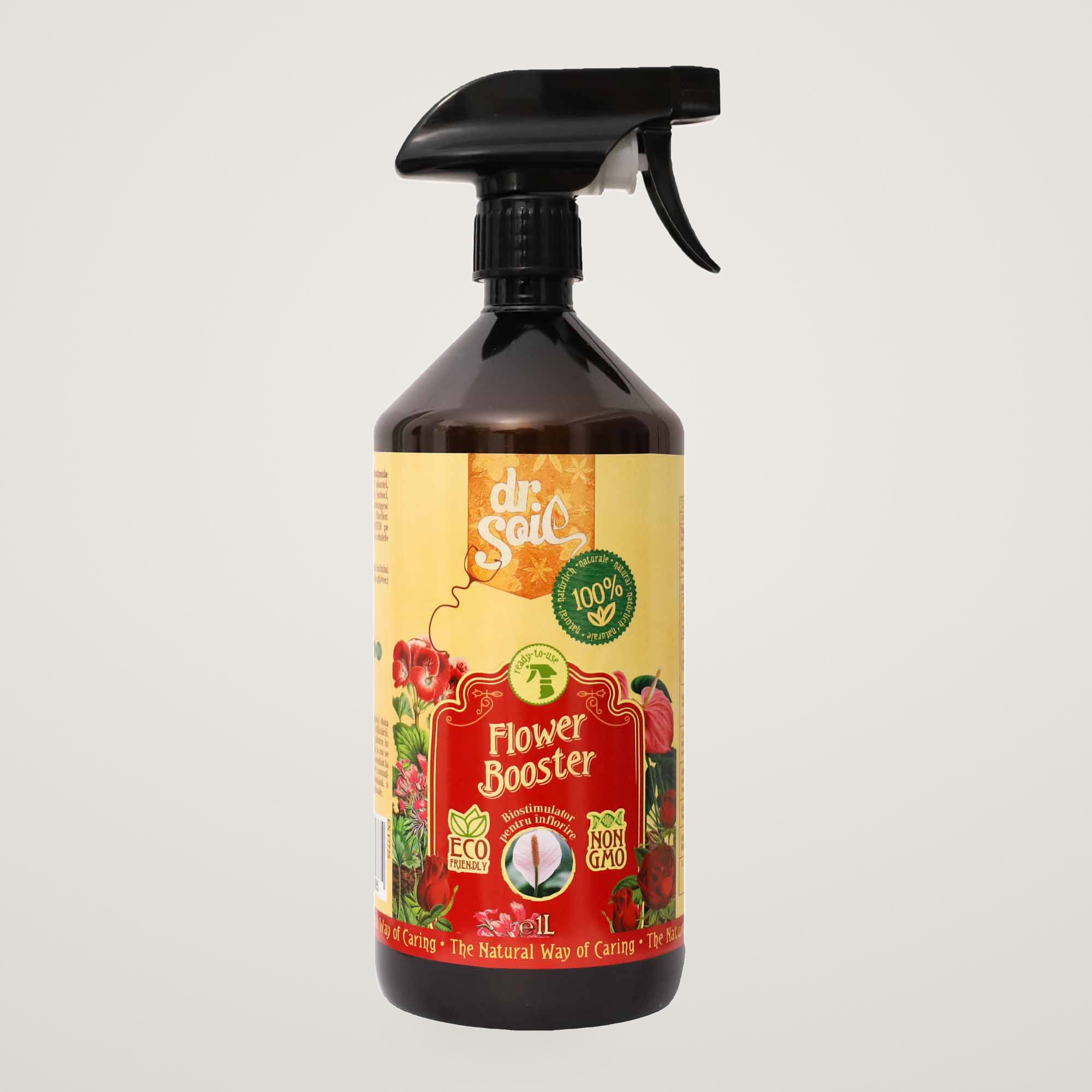 Dr.Soil FLOWER BOOSTER, biostimulator cu rolul de a stimula înflorirea, solutie gata de utilizare cu pulverizator de 1 litru