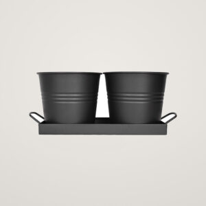 Tavita din metal cu 2 ghivecele Mary's Garden Supplies, 35 cm, culoarea negru