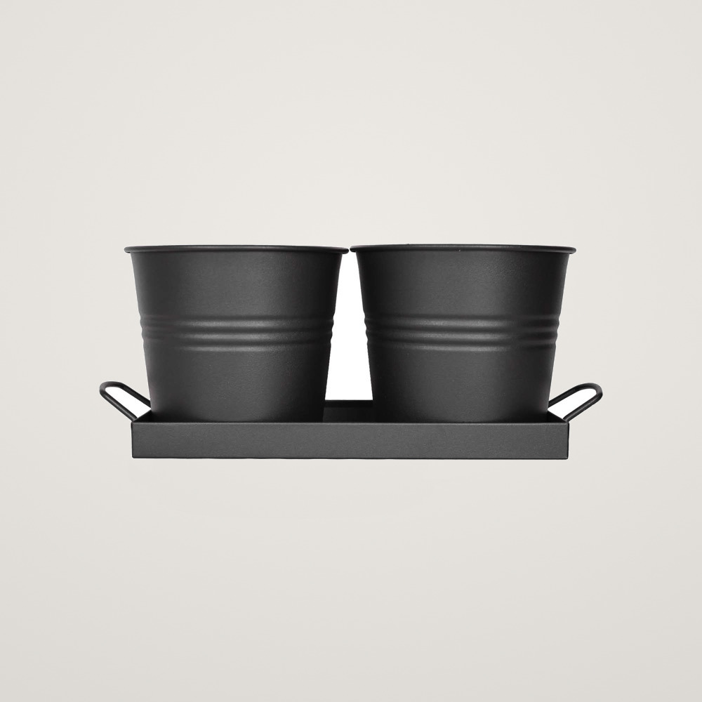 Tavita din metal cu 2 ghivecele Mary's Garden Supplies, 35 cm, culoarea negru