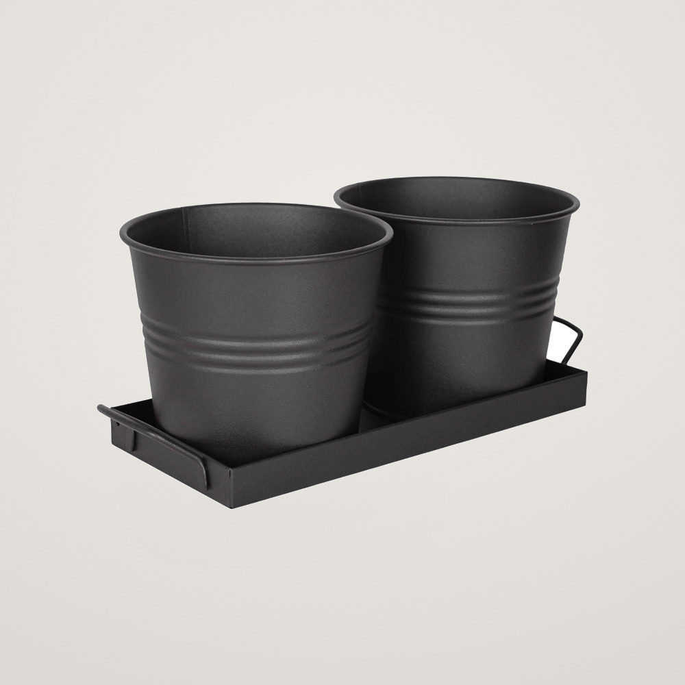 Tavita din metal cu 2 ghivecele Mary's Garden Supplies, 35 cm, culoarea negru - imagine 2