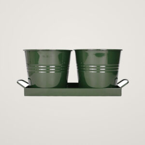 Tavita din metal cu 2 ghivecele Mary's Garden Supplies, 35 cm, culoarea verde