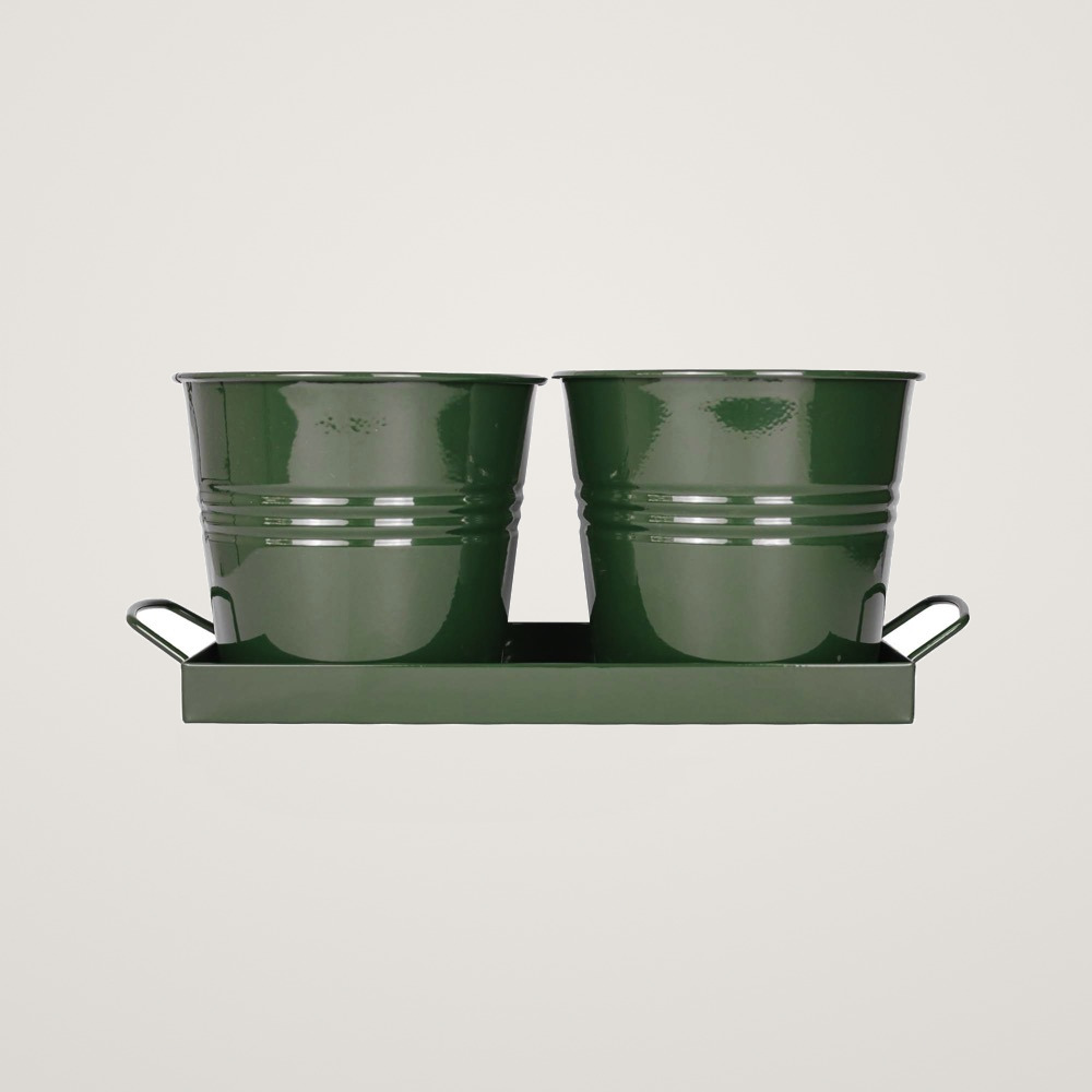 Tavita din metal cu 2 ghivecele Mary's Garden Supplies, 35 cm, culoarea verde