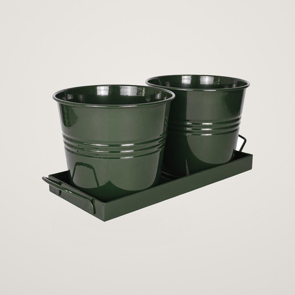 Tavita din metal cu 2 ghivecele Mary's Garden Supplies, 35 cm, culoarea verde - imagine 2