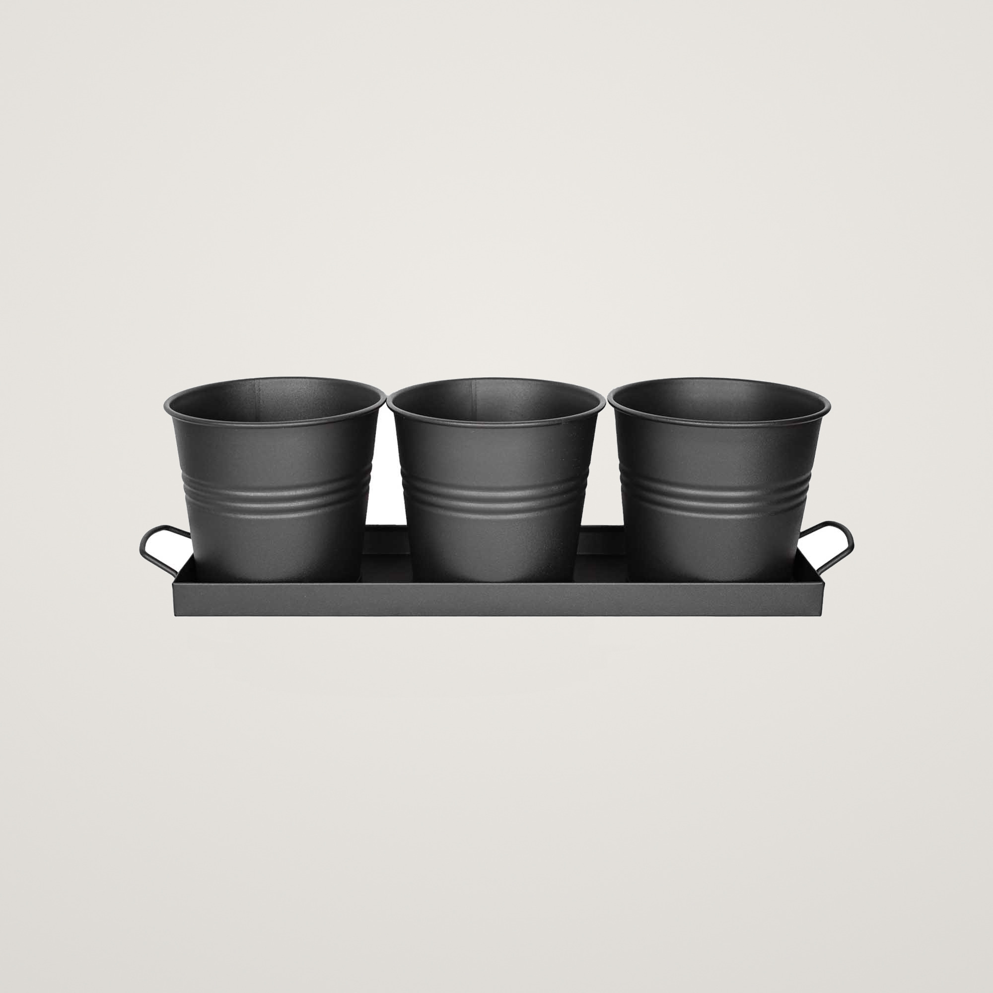 Tavita din metal cu 3 ghivecele Mary's Garden Supplies, 52 cm, culoarea negru