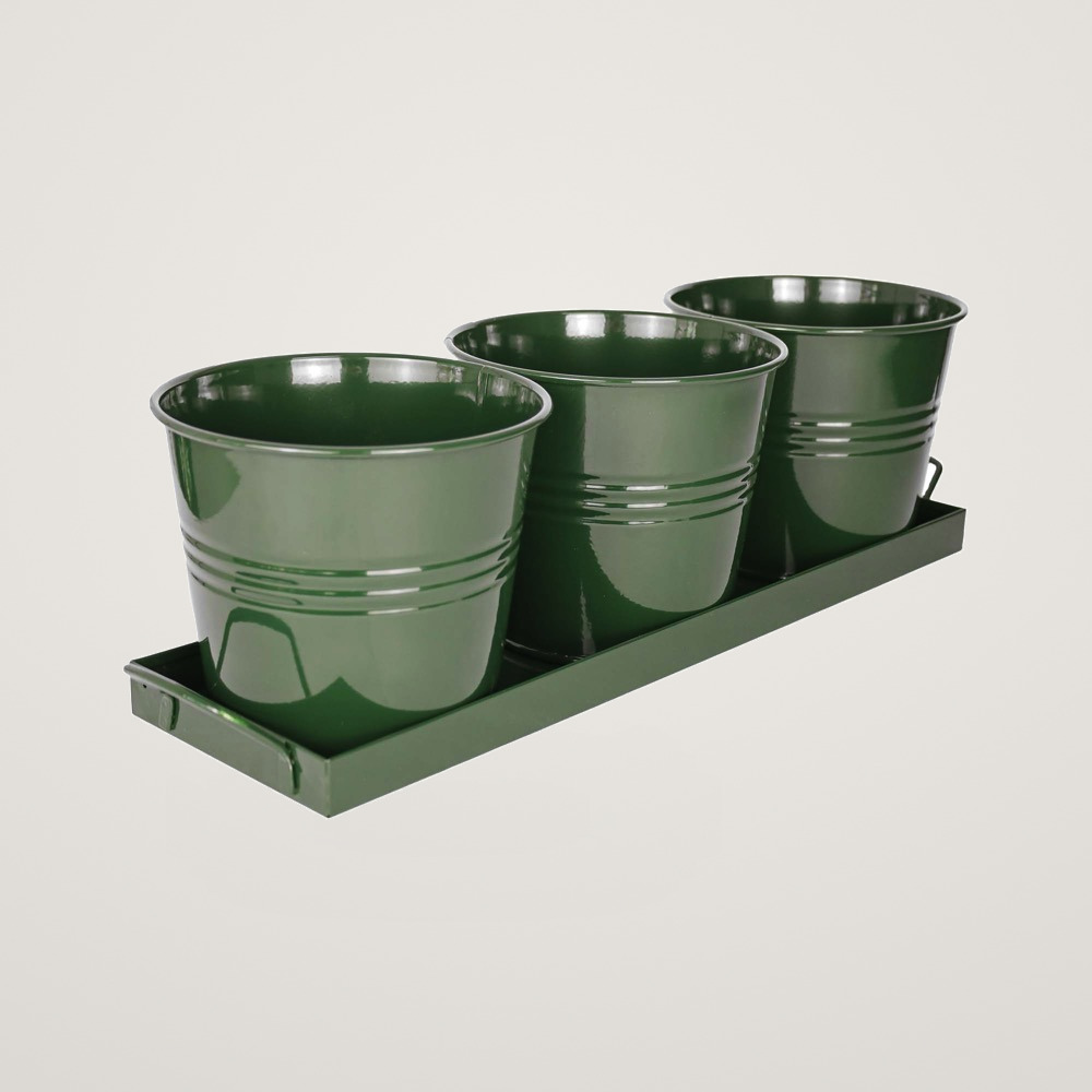 Tavita din metal cu 3 ghivecele Mary's Garden Supplies, 52 cm, culoarea verde