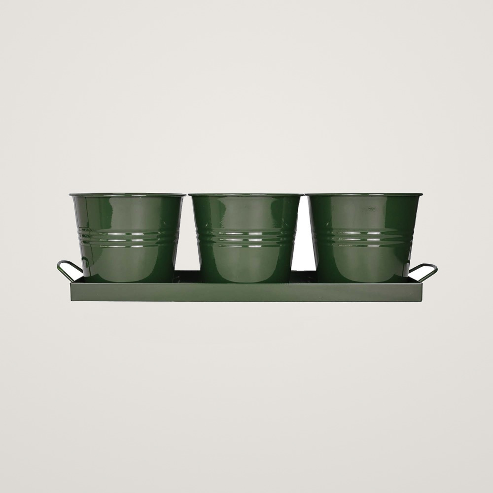 Tavita din metal cu 3 ghivecele Mary's Garden Supplies, 52 cm, culoarea verde - imagine 2