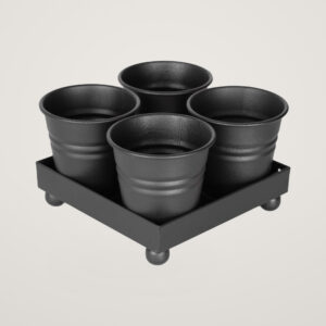 Tavita din metal cu 4 minighivecele Mary's Garden Supplies, culoarea negru
