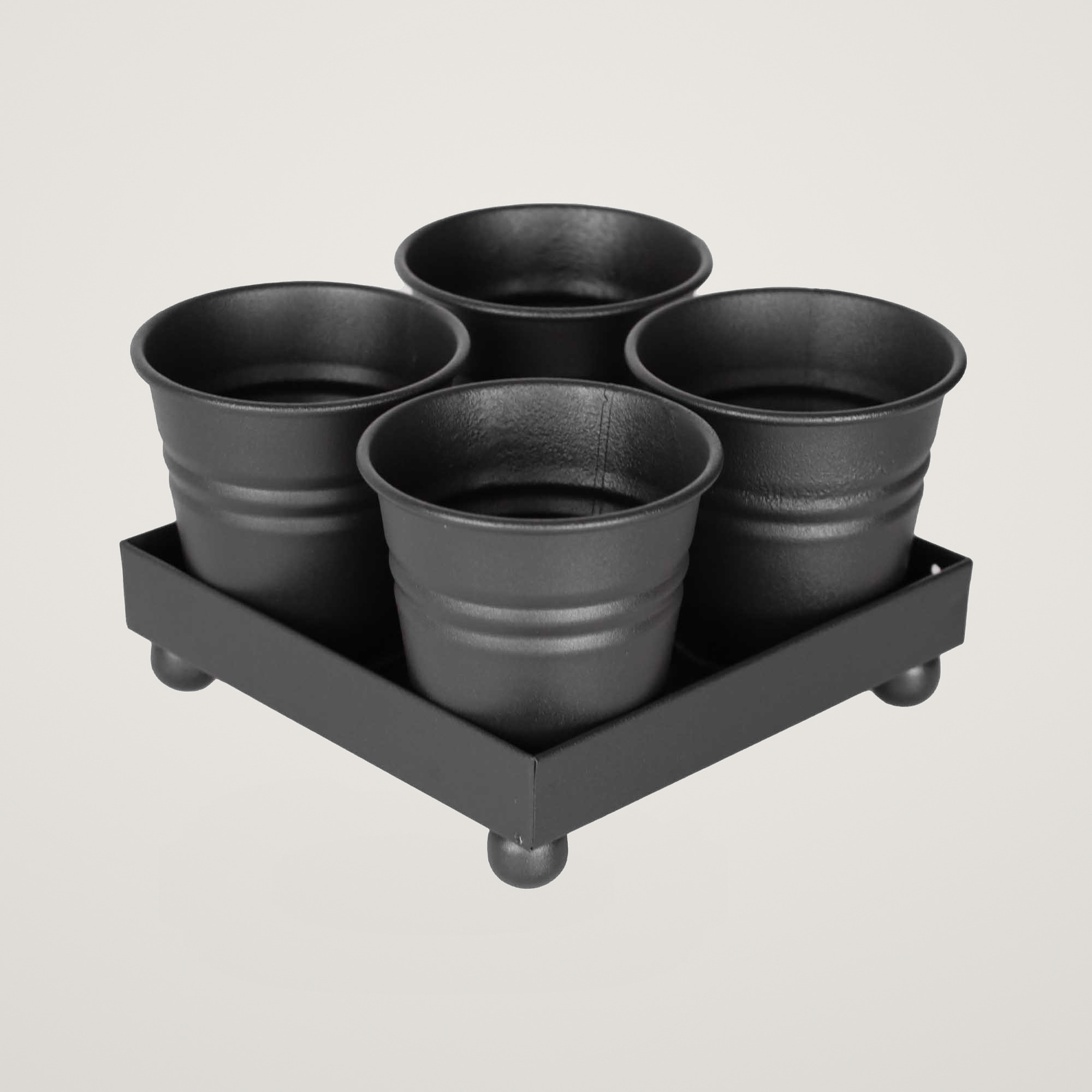 Tavita din metal cu 4 minighivecele Mary's Garden Supplies, culoarea negru