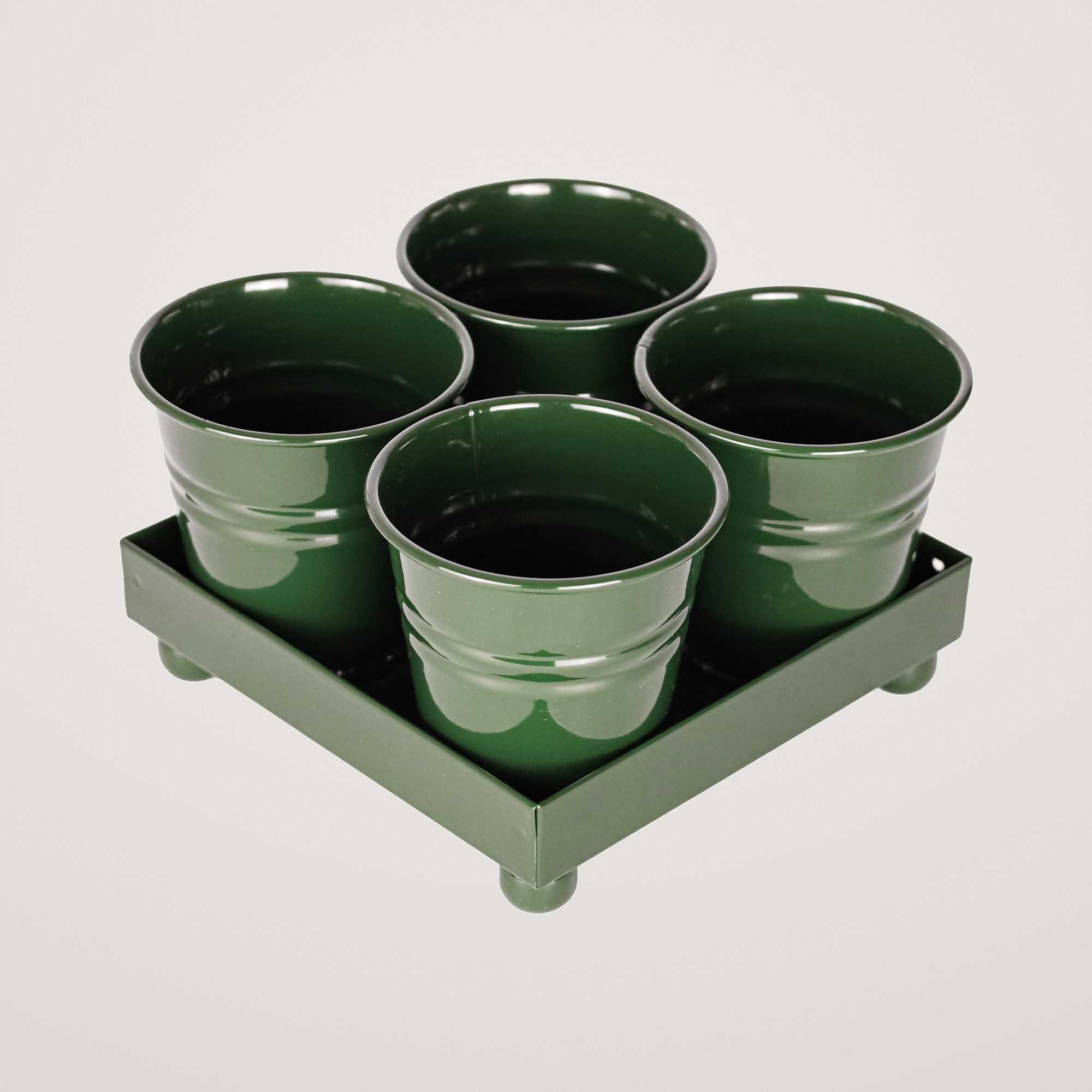 Tavita din metal cu 4 minighivecele Mary's Garden Supplies, culoarea verde