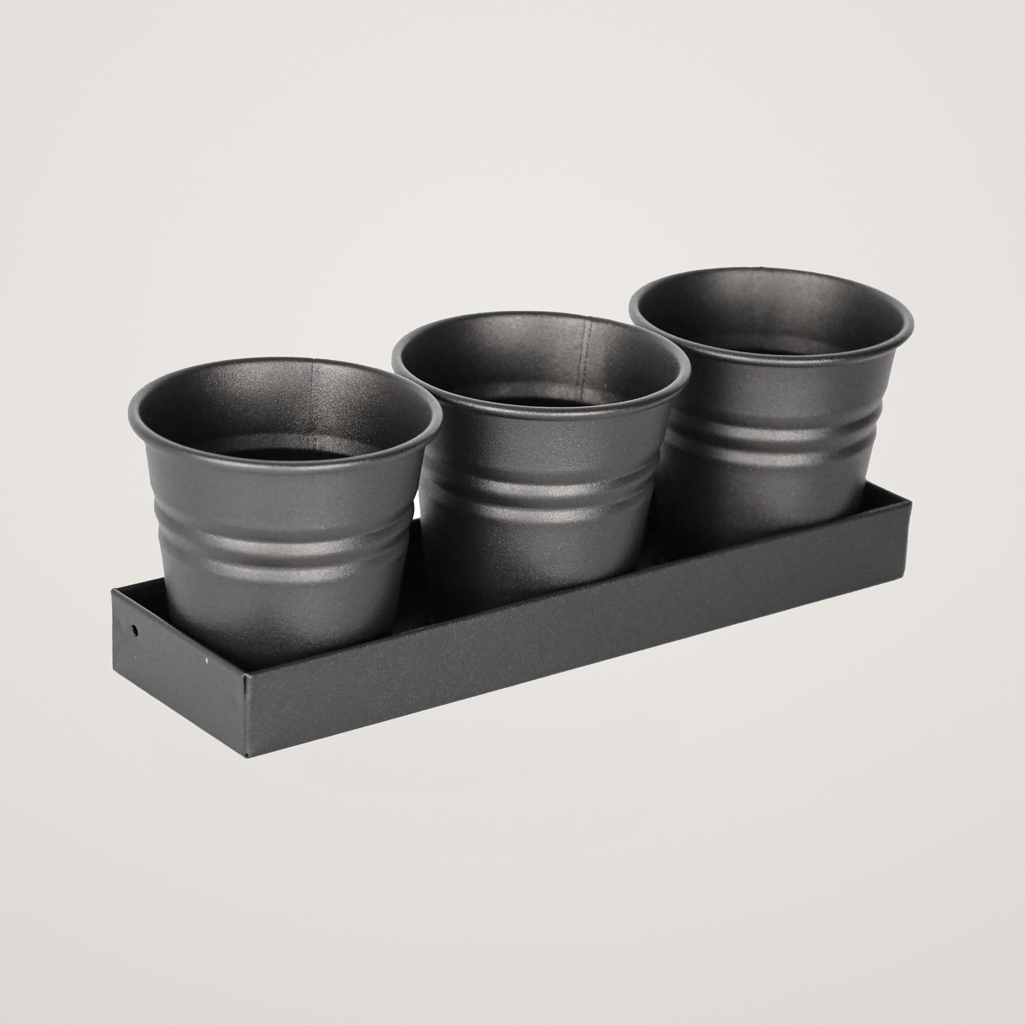 Tavita din metal cu 3 ghivecele Mary's Garden Supplies, 33 cm, culoarea negru - imagine 2