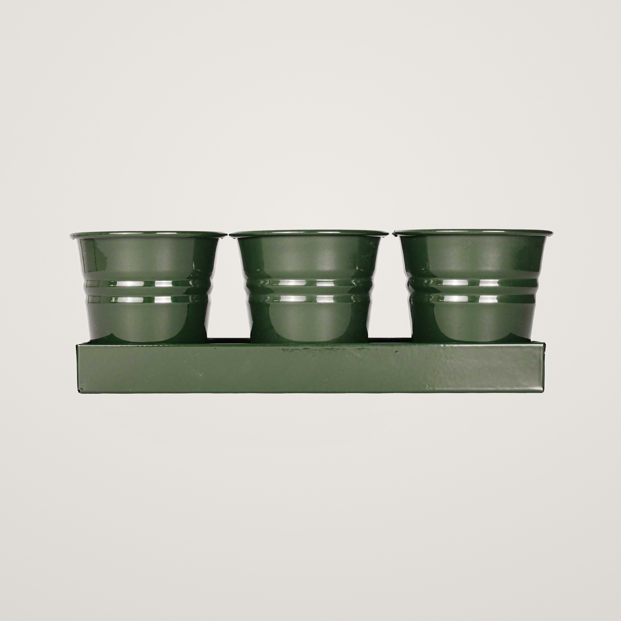 Tavita din metal cu 3 ghivecele Mary's Garden Supplies, 33 cm, culoarea verde