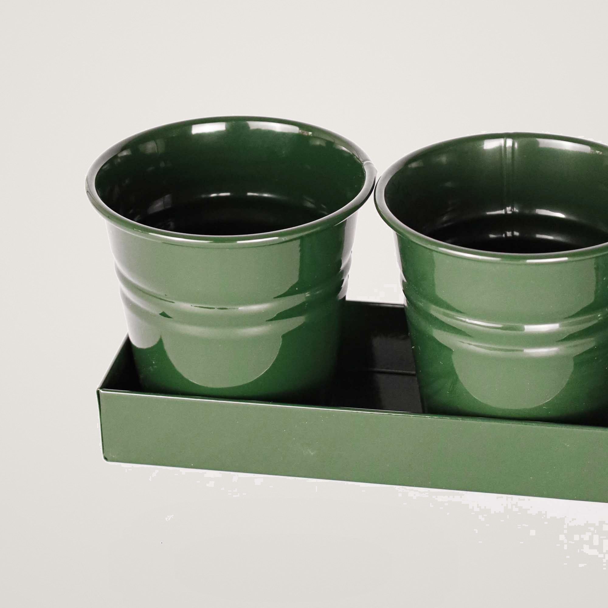 Tavita din metal cu 3 ghivecele Mary's Garden Supplies, 33 cm, culoarea verde - imagine 3