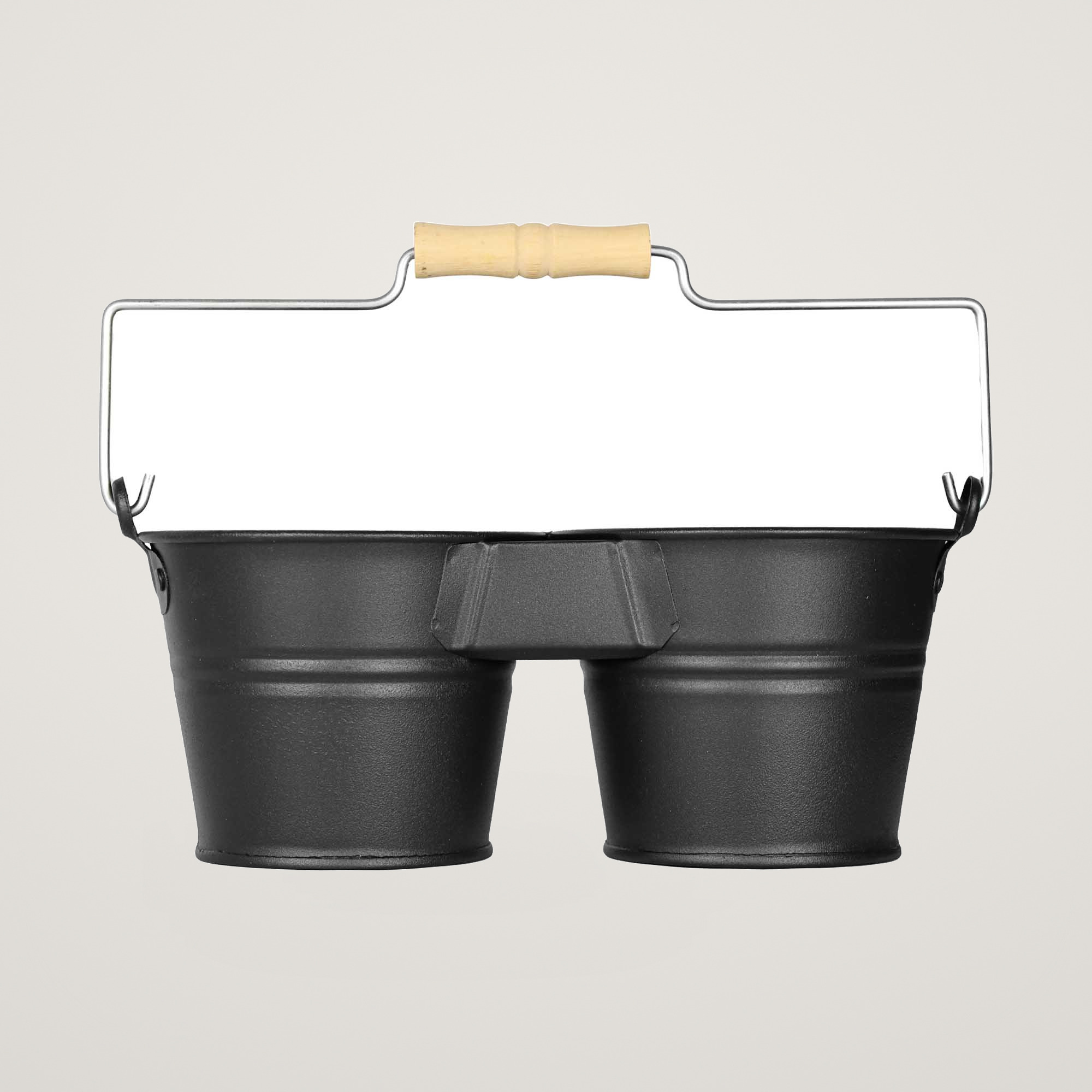 Galeata pentru 2 ghivece cu maner din lemn Mary's Garden Supplies, culoarea negru