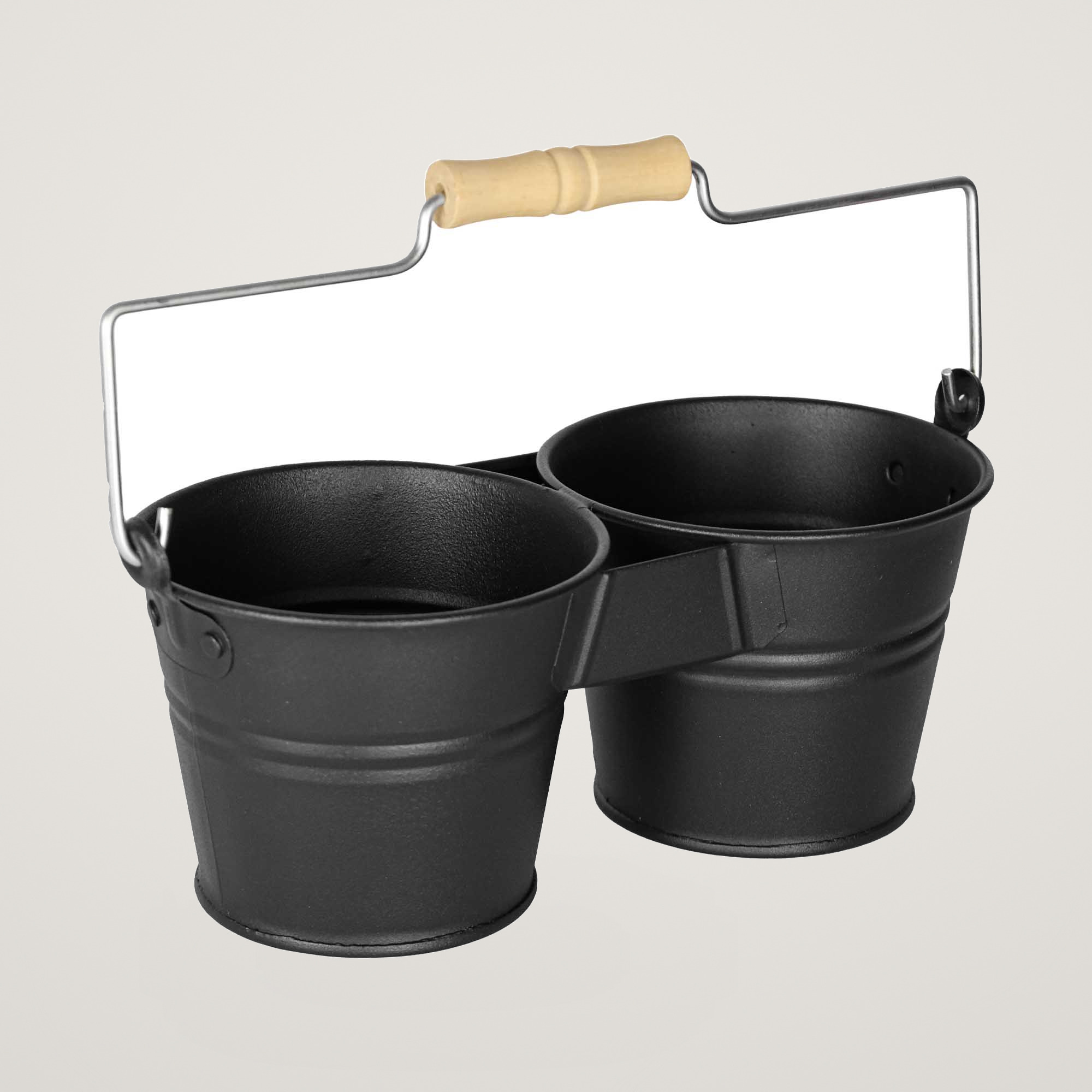 Galeata pentru 2 ghivece cu maner din lemn Mary's Garden Supplies, culoarea negru - imagine 2