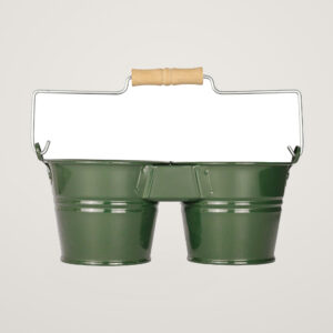 Galeata pentru 2 ghivece cu maner din lemn Mary's Garden Supplies, culoarea verde