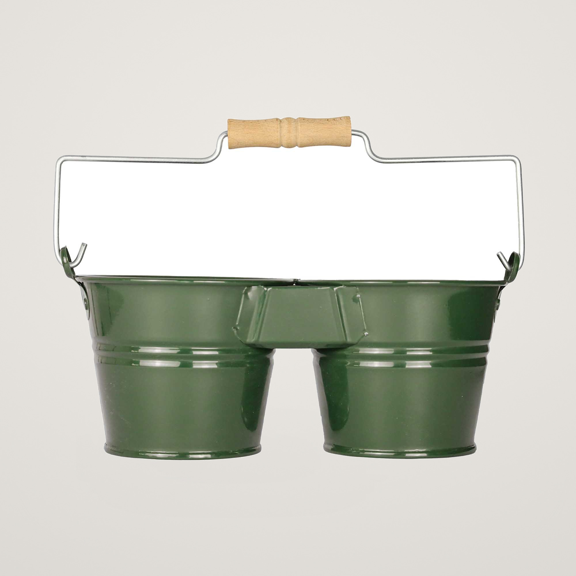 Galeata pentru 2 ghivece cu maner din lemn Mary's Garden Supplies, culoarea verde
