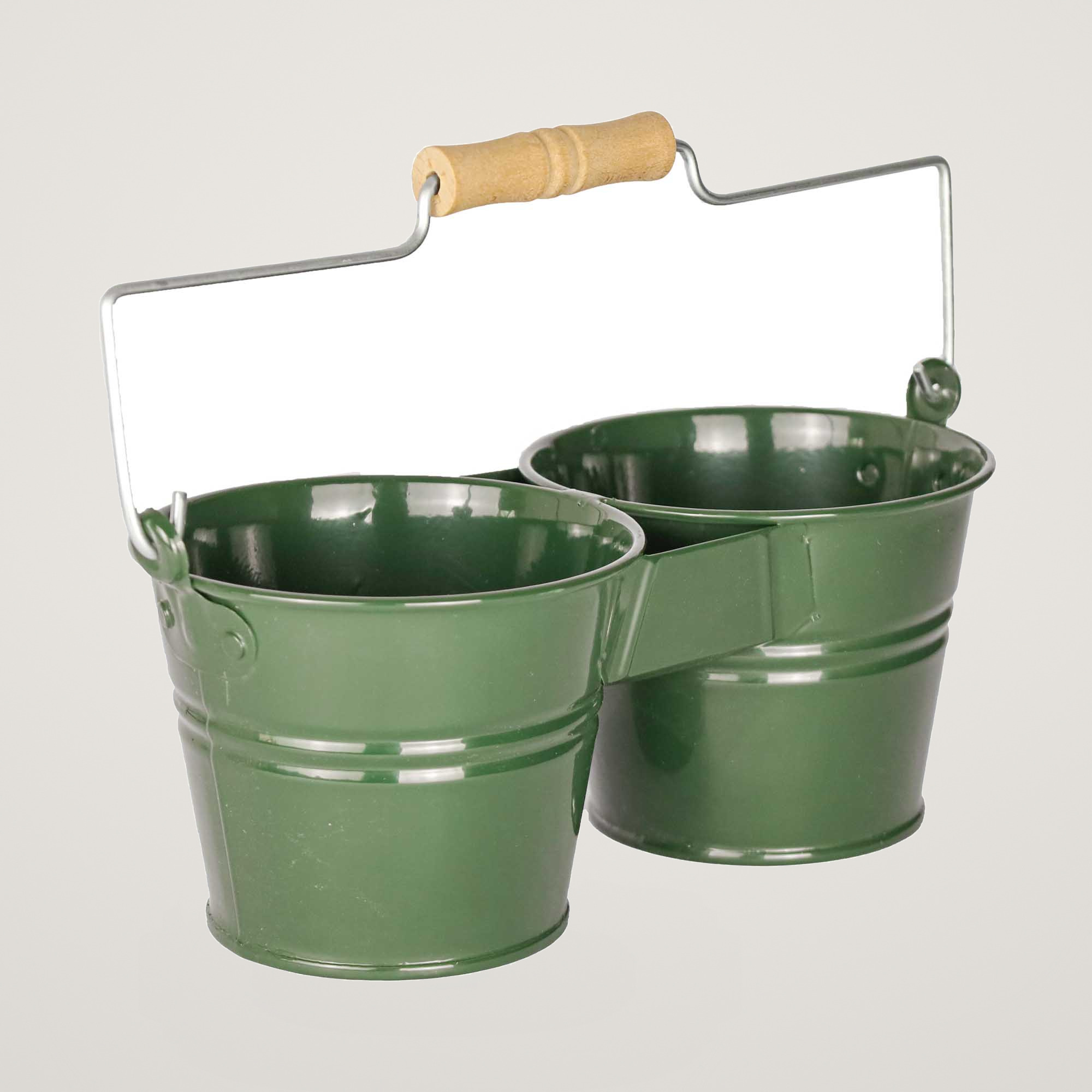 Galeata pentru 2 ghivece cu maner din lemn Mary's Garden Supplies, culoarea verde - imagine 2