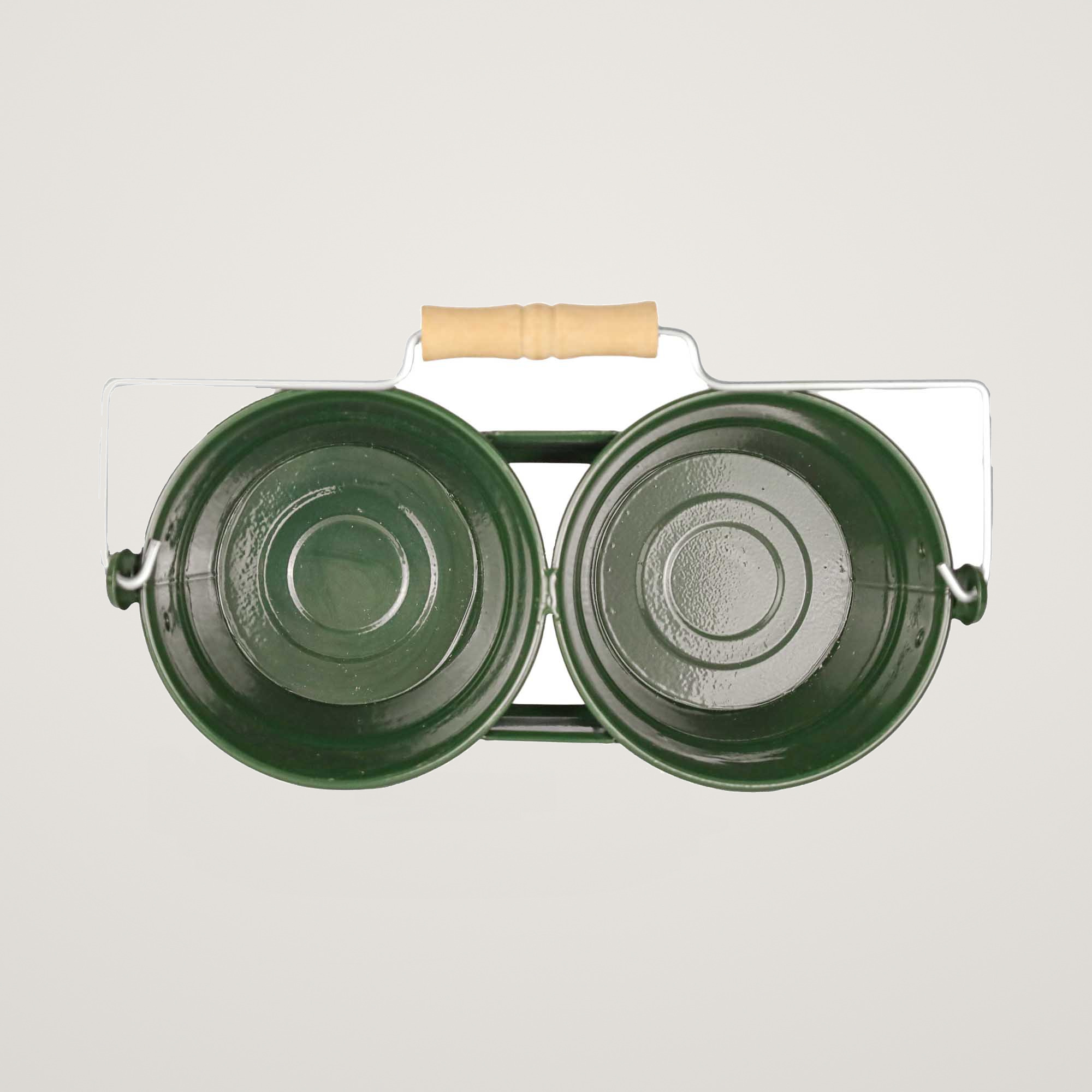 Galeata pentru 2 ghivece cu maner din lemn Mary's Garden Supplies, culoarea verde - imagine 3