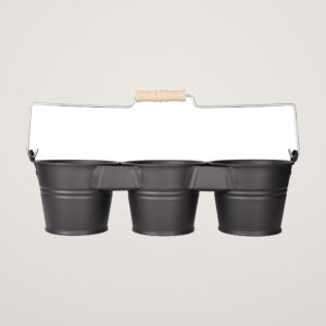 Galeata pentru 3 ghivece cu maner din lemn Mary's Garden Supplies, culoarea negru