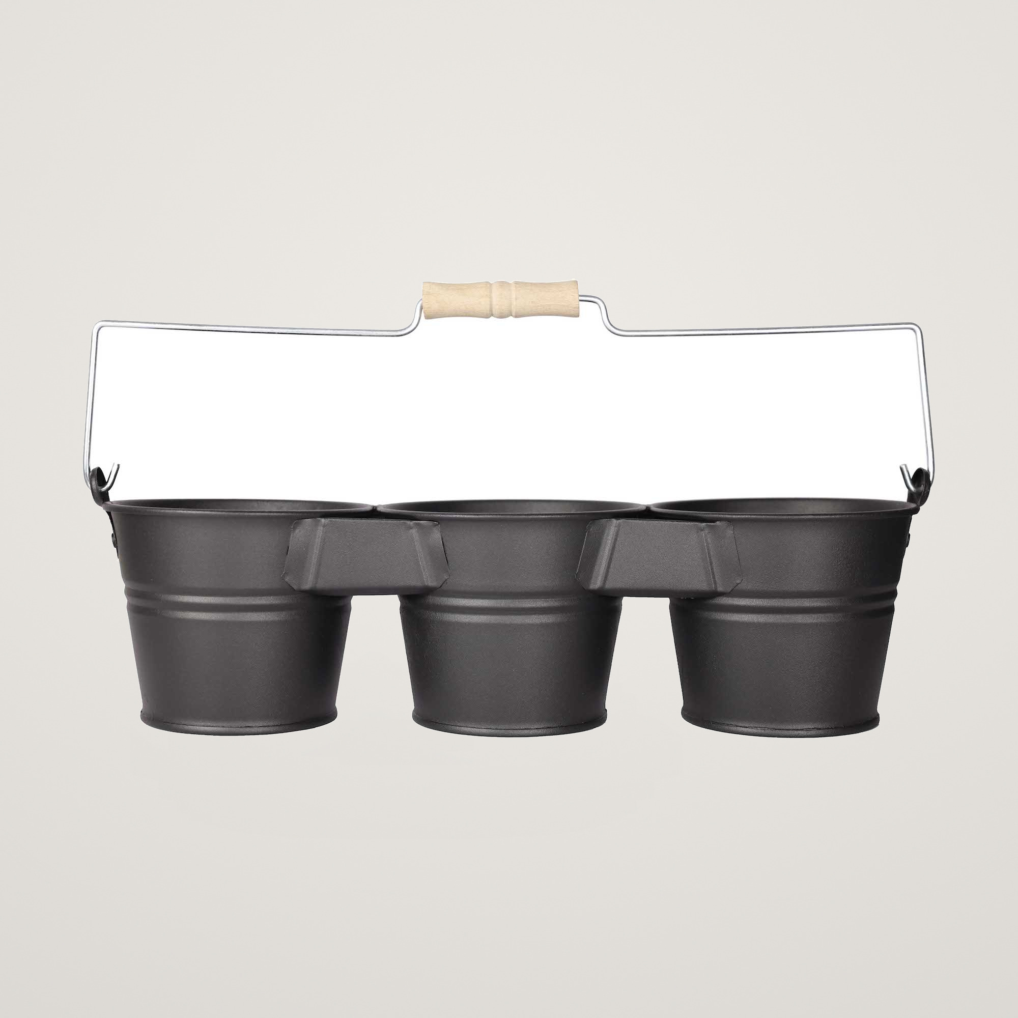 Galeata pentru 3 ghivece cu maner din lemn Mary's Garden Supplies, culoarea negru