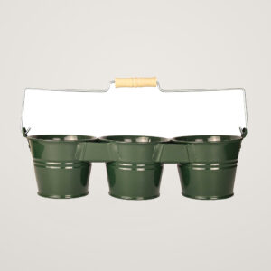 Galeata pentru 3 ghivece cu maner din lemn Mary's Garden Supplies, culoarea verde