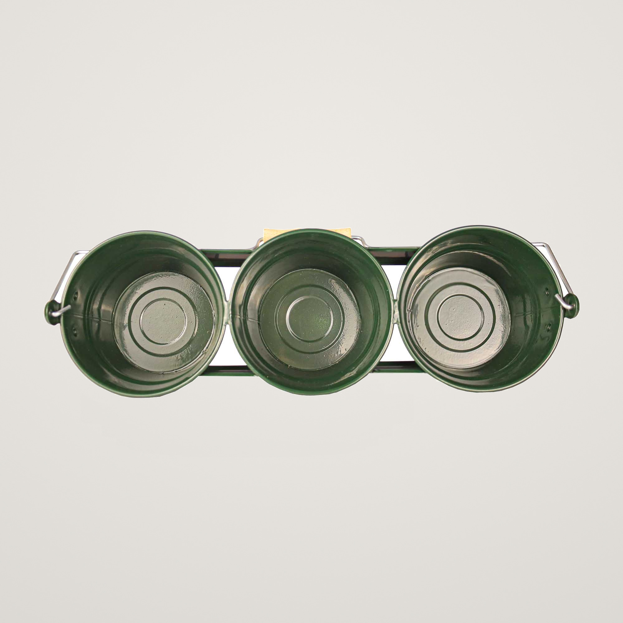 Galeata pentru 3 ghivece cu maner din lemn Mary's Garden Supplies, culoarea verde - imagine 2