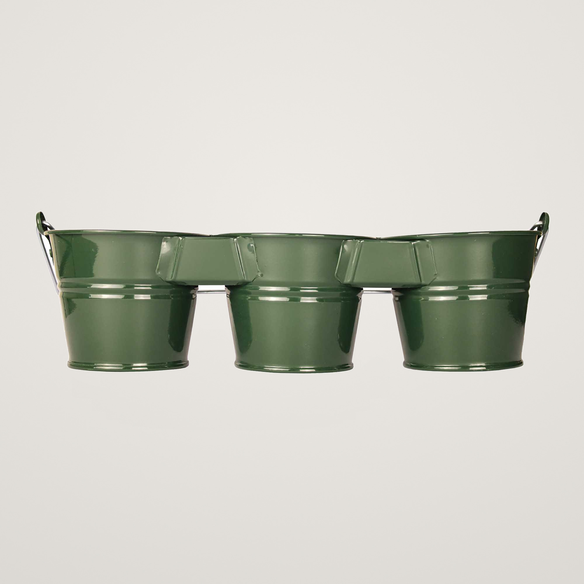 Galeata pentru 3 ghivece cu maner din lemn Mary's Garden Supplies, culoarea verde - imagine 3