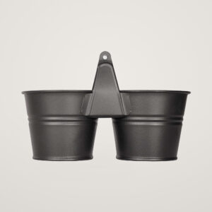 Galeata pentru 2 ghivece cu maner din lemn Mary's Garden Supplies 14 cm, culoarea negru