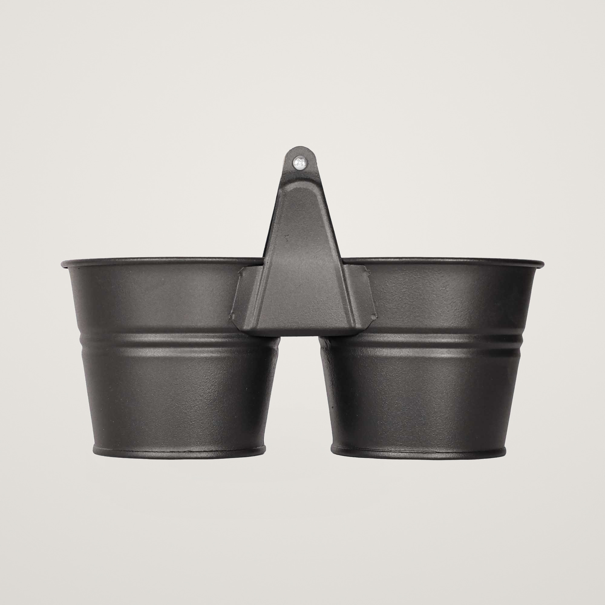 Galeata pentru 2 ghivece cu maner din lemn Mary's Garden Supplies 14 cm, culoarea negru