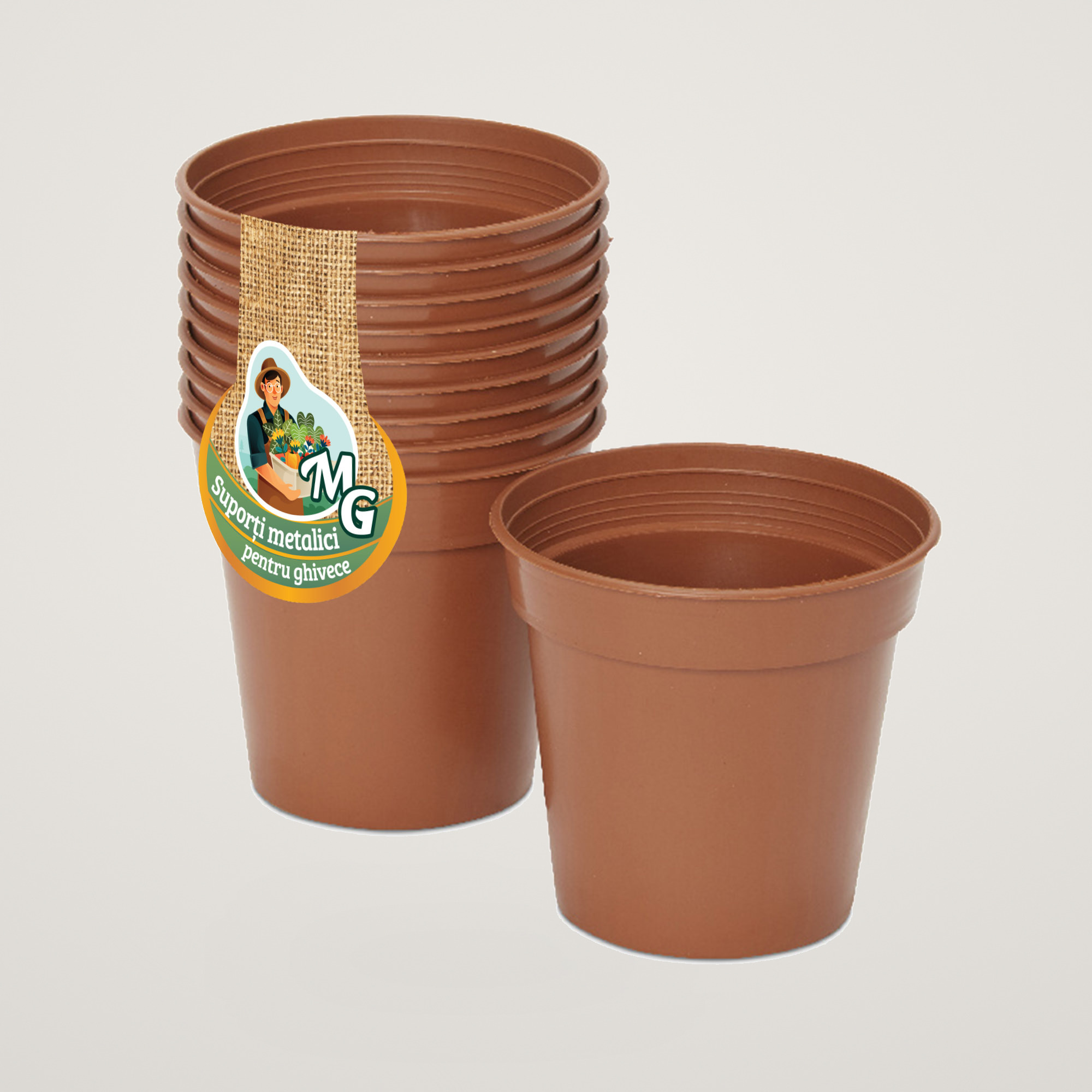 Set 10 Ghivece Productie culoarea terra, 9 CM