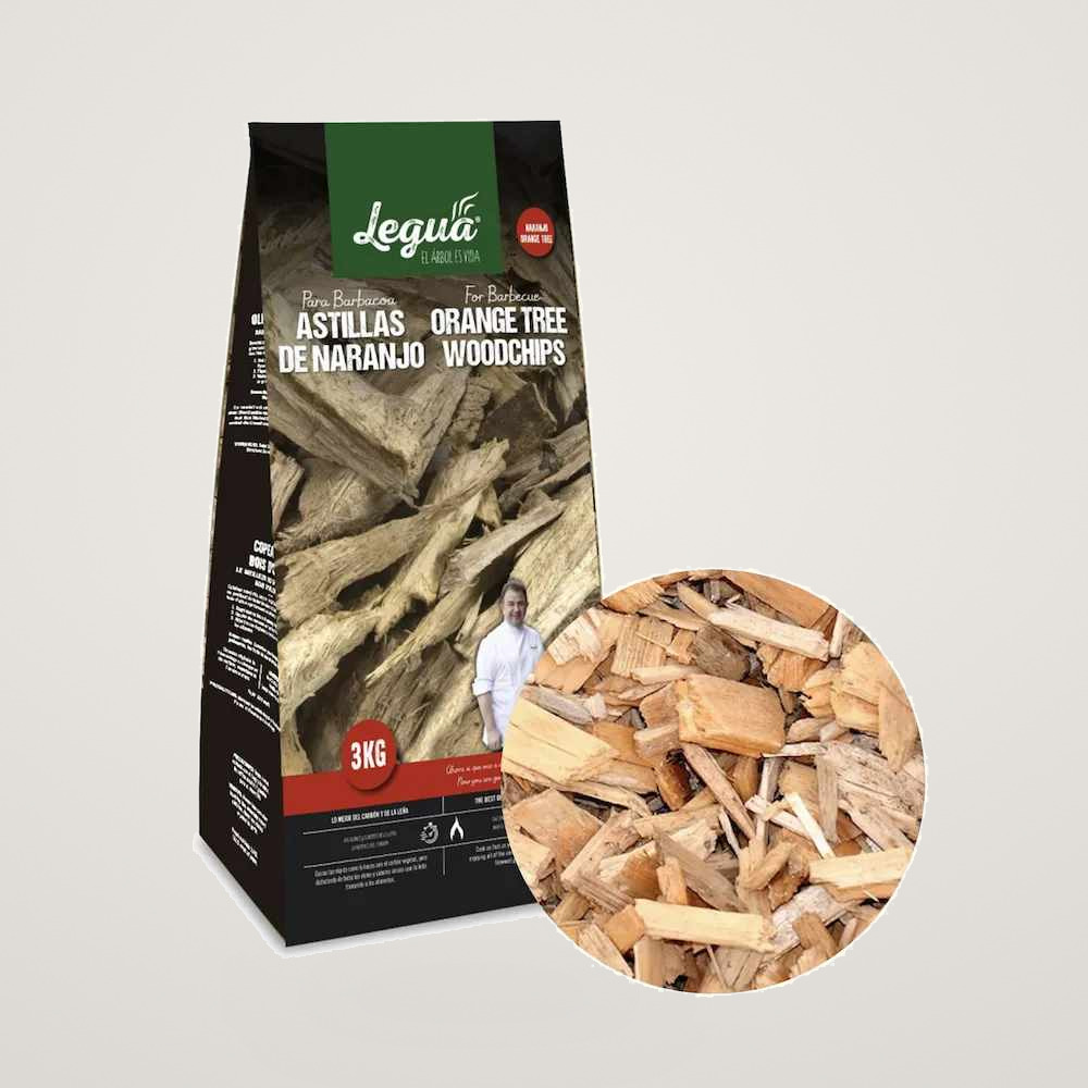 Aschii aromatizate din lemn uscat de Portocal Legua, la sac de 3 kg, pentru afumarea de carnuri moi, peste sau fructe de mare la gratar - imagine 3