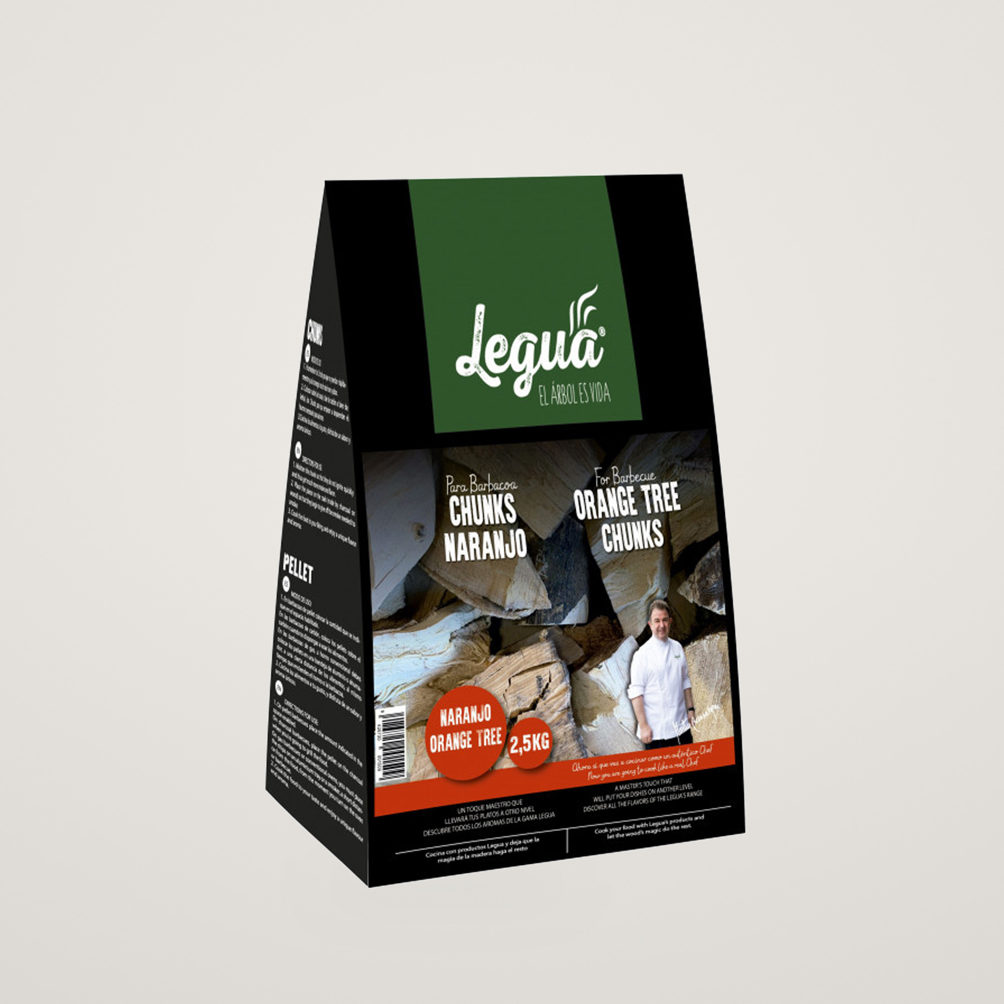 Bucati din lemn de Portocal pentru afumare pe gratar Legua, pentru aromatizarea prin afumare a carnii de peste, moluste si alte carnuri albe 2,5Kg
