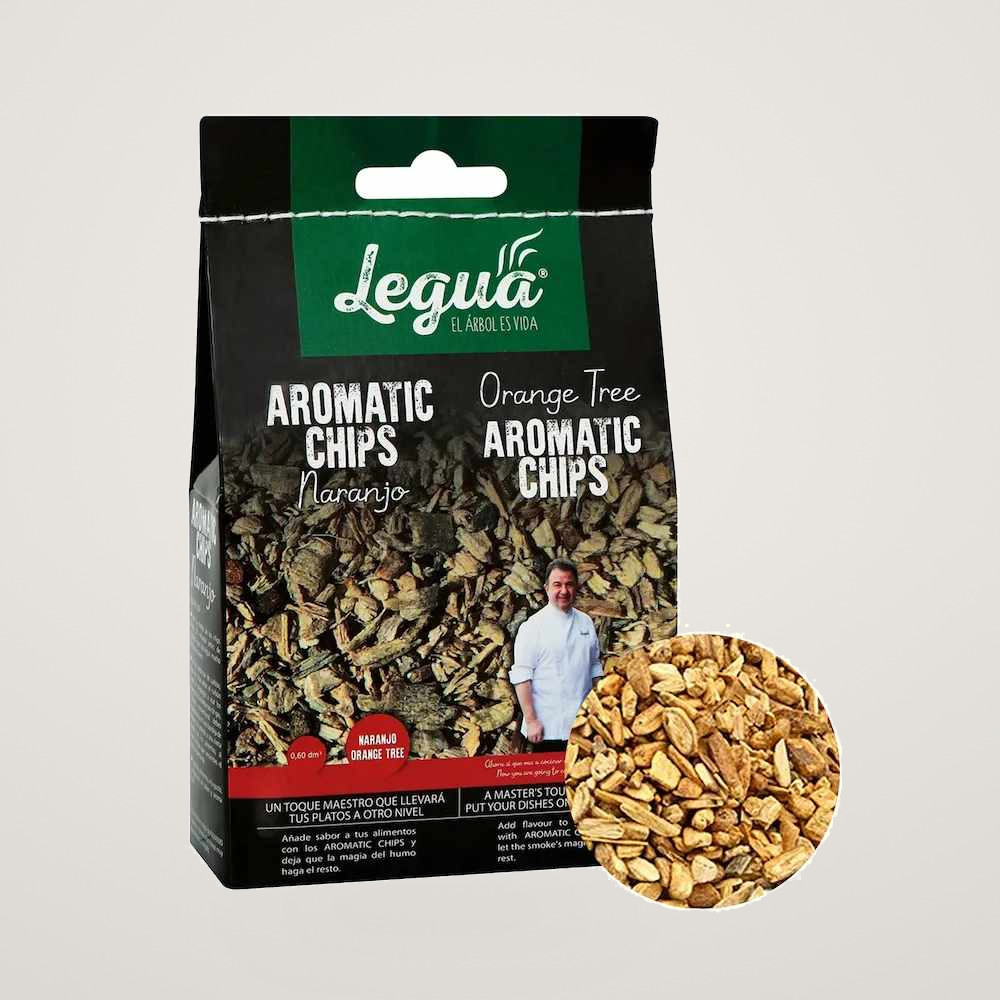 Chipsuri pentru afumare din lemn uscat de Portocal Legua, la punga de 600 gr, pentru aromatizarea carnurilor albe