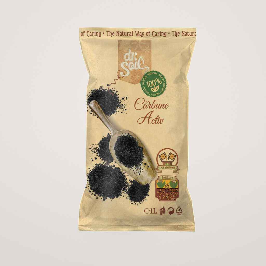 Biochar Dr.Soil, carbune vegetal activat pentru horticultura la punga de 1L