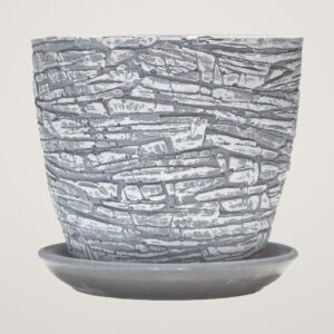 Ghiveci din beton si ceramica cu farfurie Rock Gray, cu diametrul de 14.5 cm