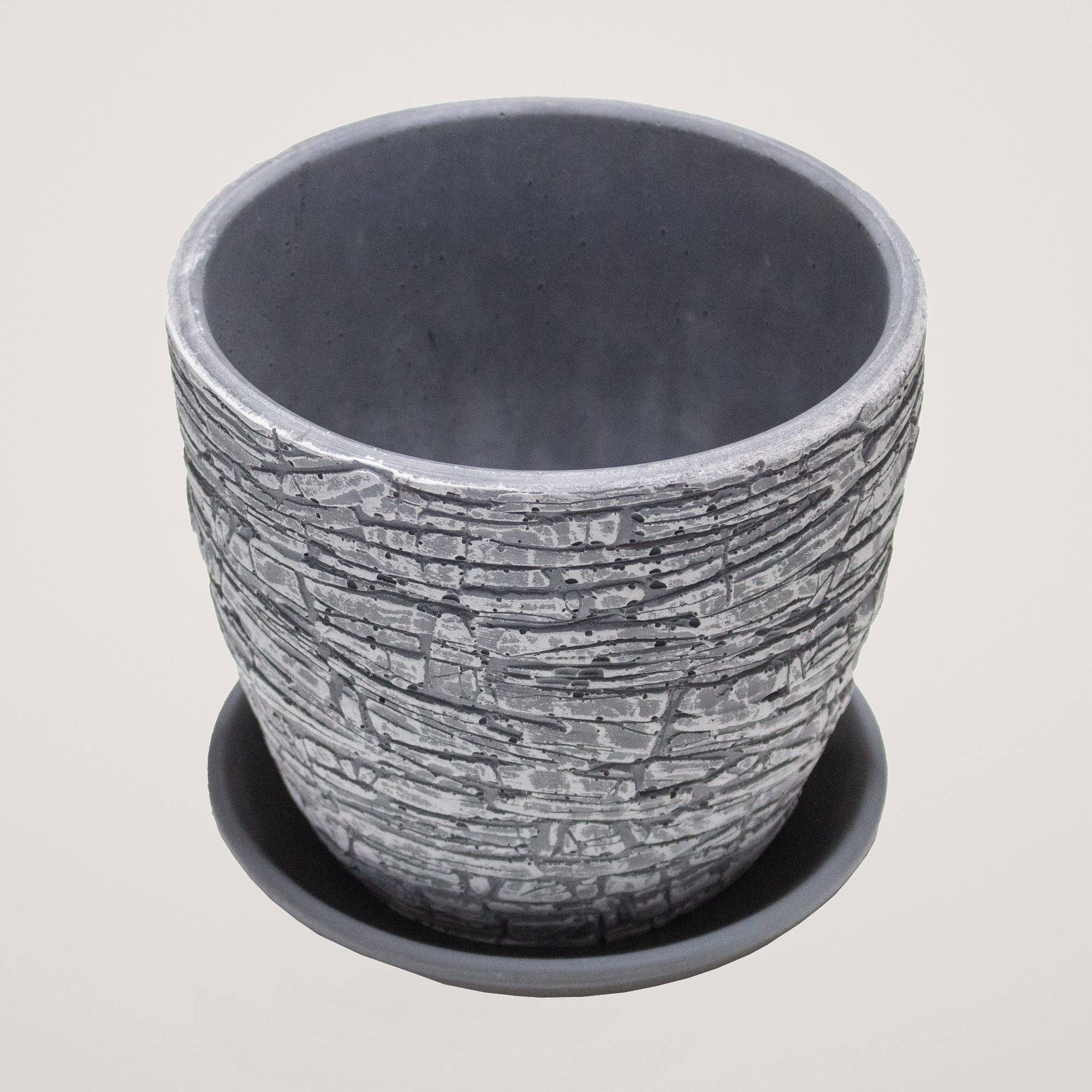 Ghiveci din beton si ceramica cu farfurie Rock Gray, cu diametrul de 14.5 cm - imagine 3